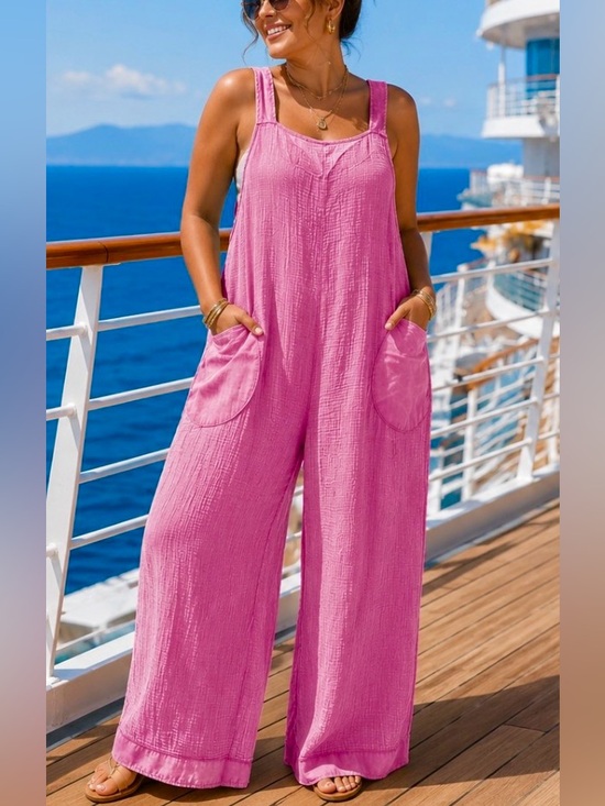 Zenana Pants - Zenana~ Casual Wide-Leg Waffle Knit Overalls Pink M (Brand New
Without Tag)
